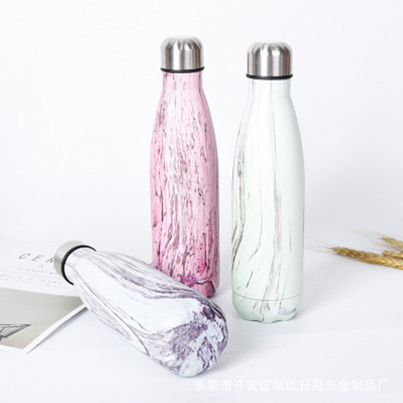 HELLOYOUNG 7 Color Vacuum Flask for water bicycle Stainless Steel Kettle Vacuum Marble Texture Flask Water Bottle for outdoor