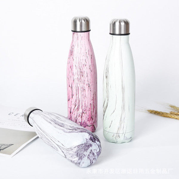 HELLOYOUNG 7 Color Vacuum Flask for water bicycle Stainless Steel Kettle Vacuum Marble Texture Flask Water Bottle for outdoor