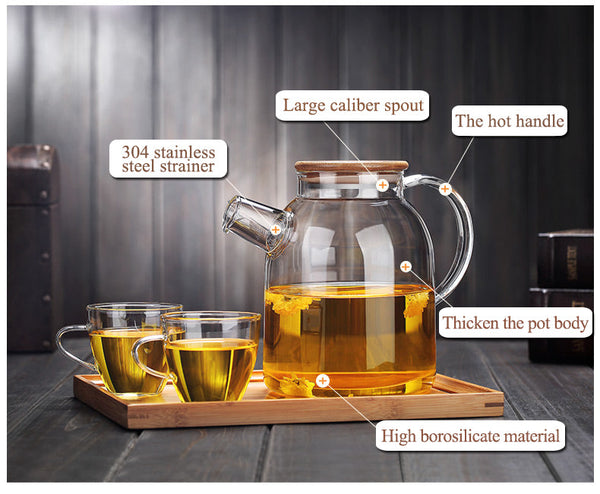 2Sizes Good Clear Borosilicate Glass Teapot With 304 Stainless Steel Infuser Strainer Heat green Tea Pot Tool Kettle Set