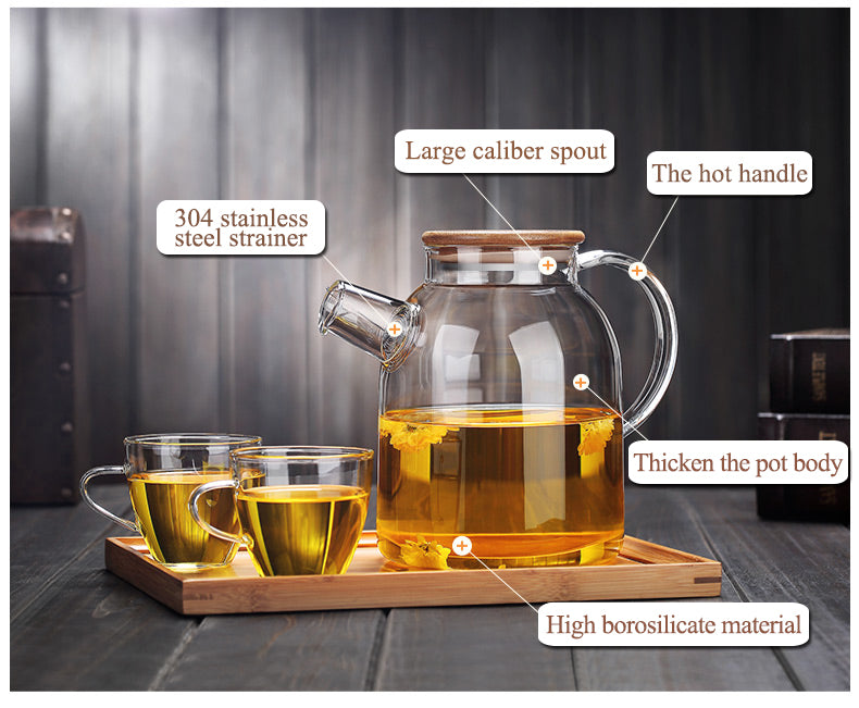 1L/1.6L Big Transparent Borosilicate Glass Teapot Heat-Resistant Large Clear Tea Pot Flower Tea Set Puer Kettle Office Home Tool