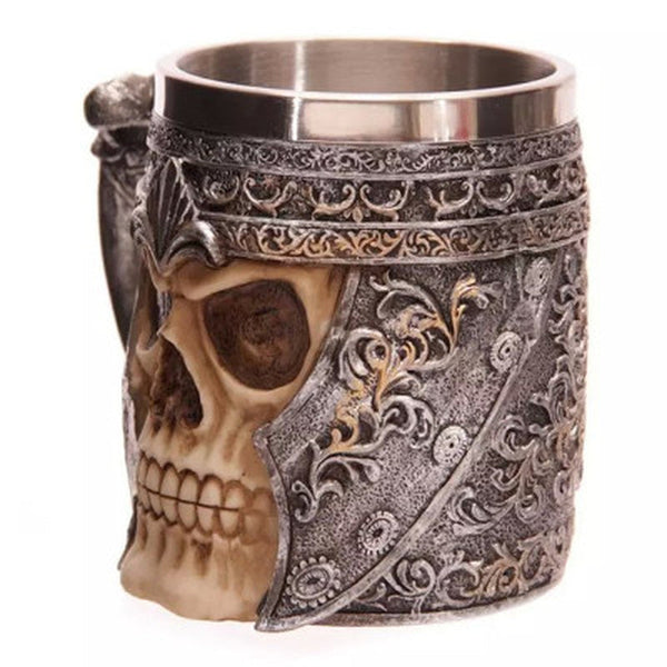 HELLOYOUNG14oz Coffee Mugs Double Wall 3D Skull Mugs Coffee Cup Mug Skull Knight Tankard Dragon Drinking Cup for Halloween Decor