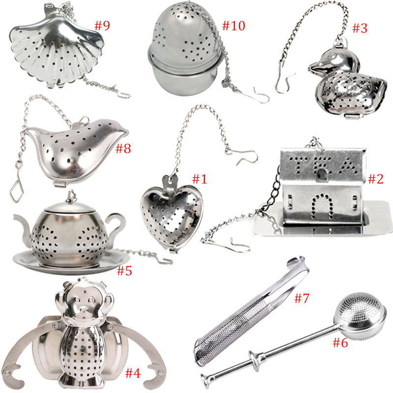 Heart/House/Duck/Monkey/Teapot/Ball/Bird/Shell Full Shape Stainless Steel Infuser Filter Strainer Tea Ball Spoon E2S Secondary image