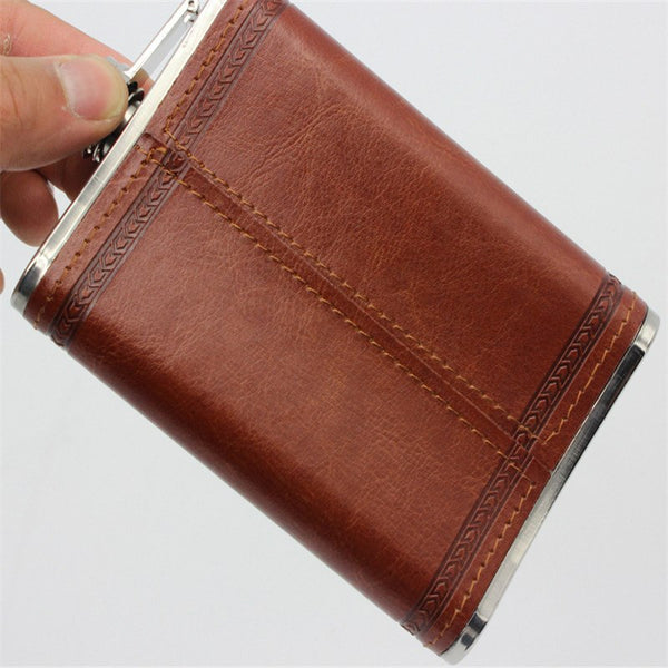 new hot sale 9 ounce Stainless steel hip flask Whisky Moscow Vodka flagon with pu leather 75ml folding portable cup
