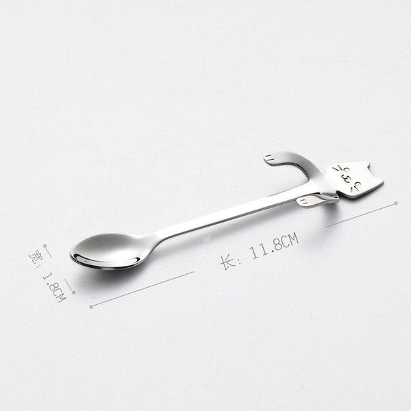 Coffee&Tea Spoon Mini Cat Long Handle Creative Spoon Drinking Tools Food grade Stainless Steel Kitchen Flatware Tableware