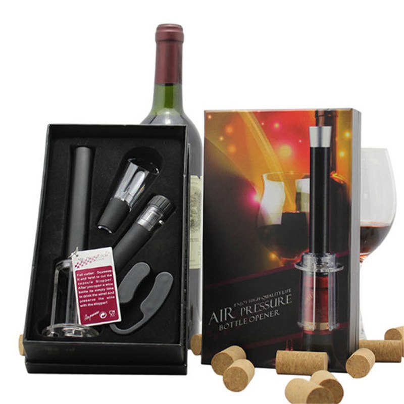 4 PCS Red Wine Opener Set Wine AIr Pressure Corkscrew Gift Set Screw Out Tool Home Kitchen Pouring Stopper Gift Set Secondary image
