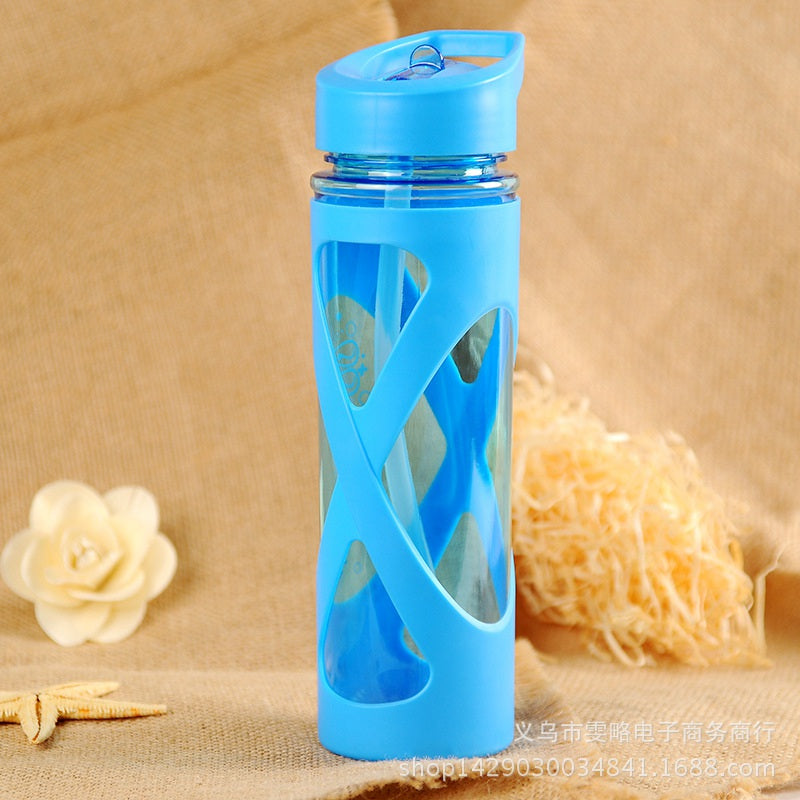 580ml New Seal Straw Sport Water Bottle Anti Hot Leak Proof Plastic Sleeve Drink Bottle Eco-friendly Protein Powder Shaker