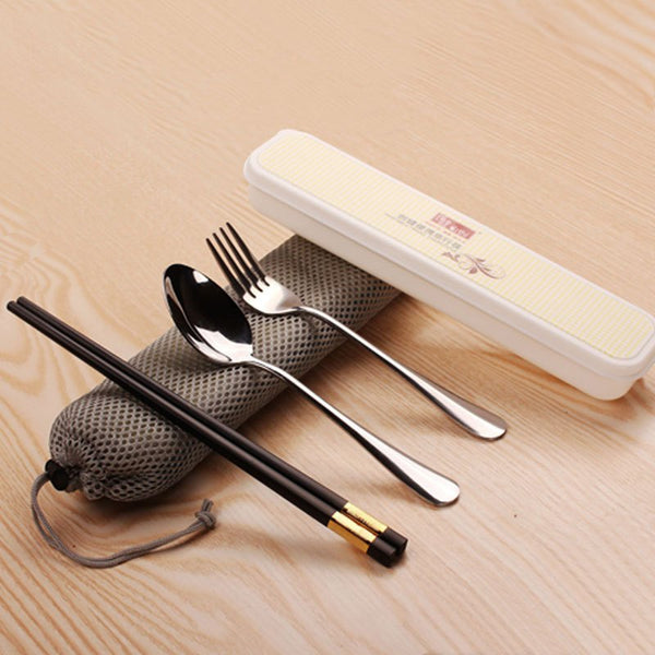 CJ029 Lunch Tableware Outdoor Portable Stainless Steel Tableware Three-piece