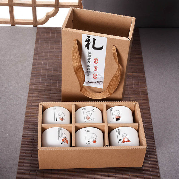 6pcs Hand Painted Ceramic cup set China tea set,Kung Fu Tea Cup Set Travel Tea Bowl Chinese Porcelain Teacup Set Creative Gifts
