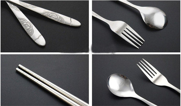 CJ033 stainless Steel Lunch Tableware Outdoor Portable Tableware Three-piece