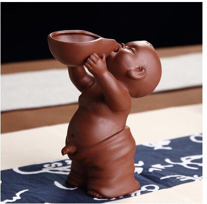 Tea Pets Ornament Chinese Folk Art Purple Clay Decoration Crafts Figurines Little Monk Yixing Baby Boy Spray Pee Tea Accessories
