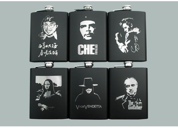 8OZ Ounce Elvis Skull KGB Godfather Stainless Steel Black Whiskey Vodka Hip flask Portable Flagon Alcohol Bottle