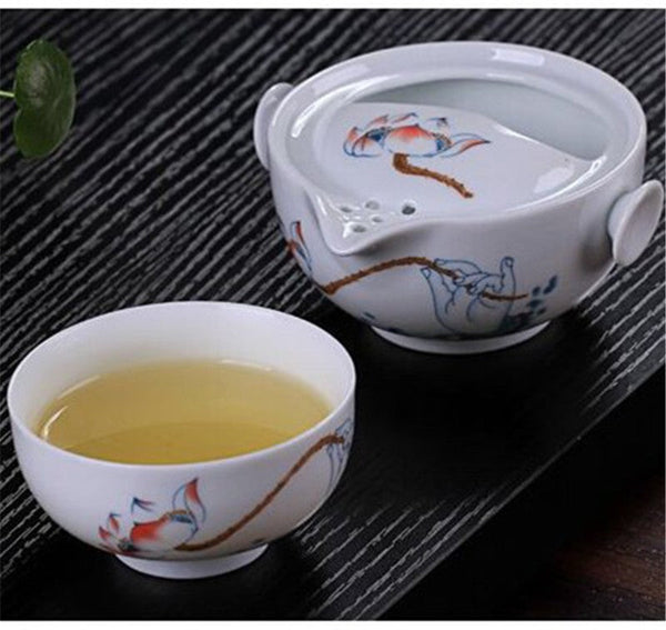 CJ225 Tea set Include 1 Pot 1 Cup, High quality elegant gaiwan,Beautiful and easy kettle teapot Chinese porcelana tea set