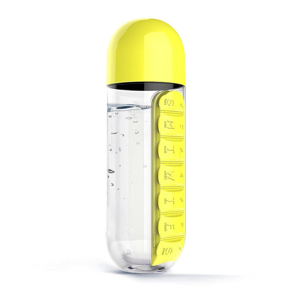 HELLOYOUNG 600ML Plastic BPA Free Water Bottle Daily Pill Box Organizer Drinking Bottles
