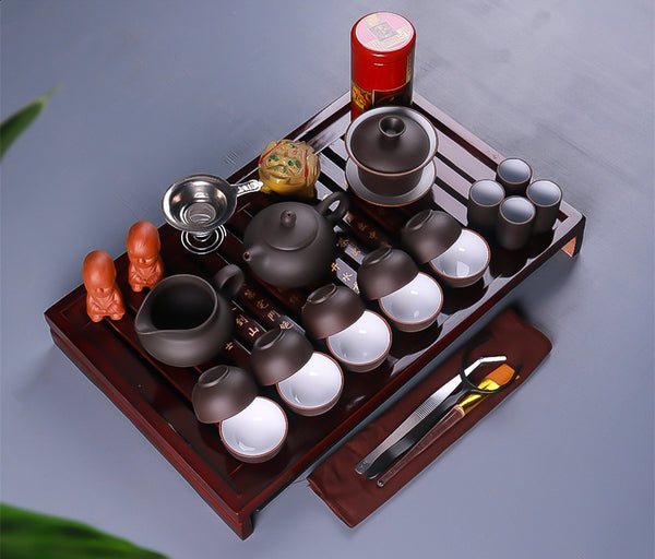 CJ185 Chinese Kung Fu Tea Set Drinkware Purple Clay ceramic Binglie three options include Tea pot Cup Tureen Infuser TeaTray