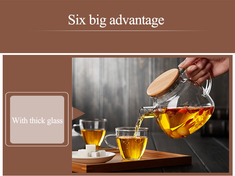 1L/1.6L Big Transparent Borosilicate Glass Teapot Heat-Resistant Large Clear Tea Pot Flower Tea Set Puer Kettle Office Home Tool