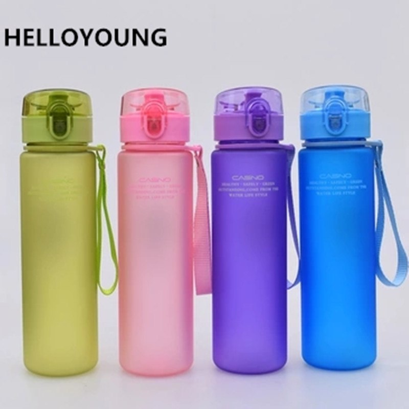 HELLOYOUNG BPA Free Leak Proof Sports Water Bottle High Quality Tour Hiking Portable My Favorite Bottles 400ml 560ml Main image