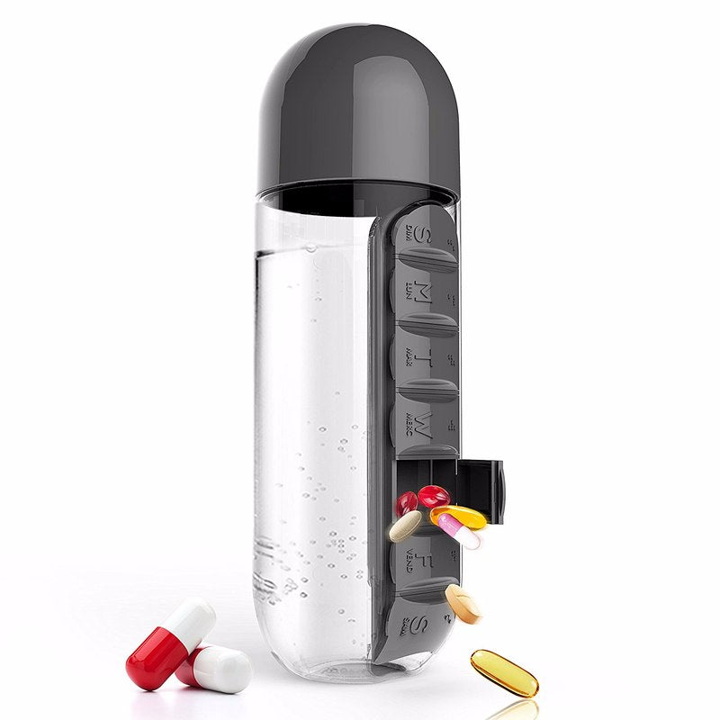 HELLOYOUNG 600ML Plastic BPA Free Water Bottle Daily Pill Box Organizer Drinking Bottles Main image