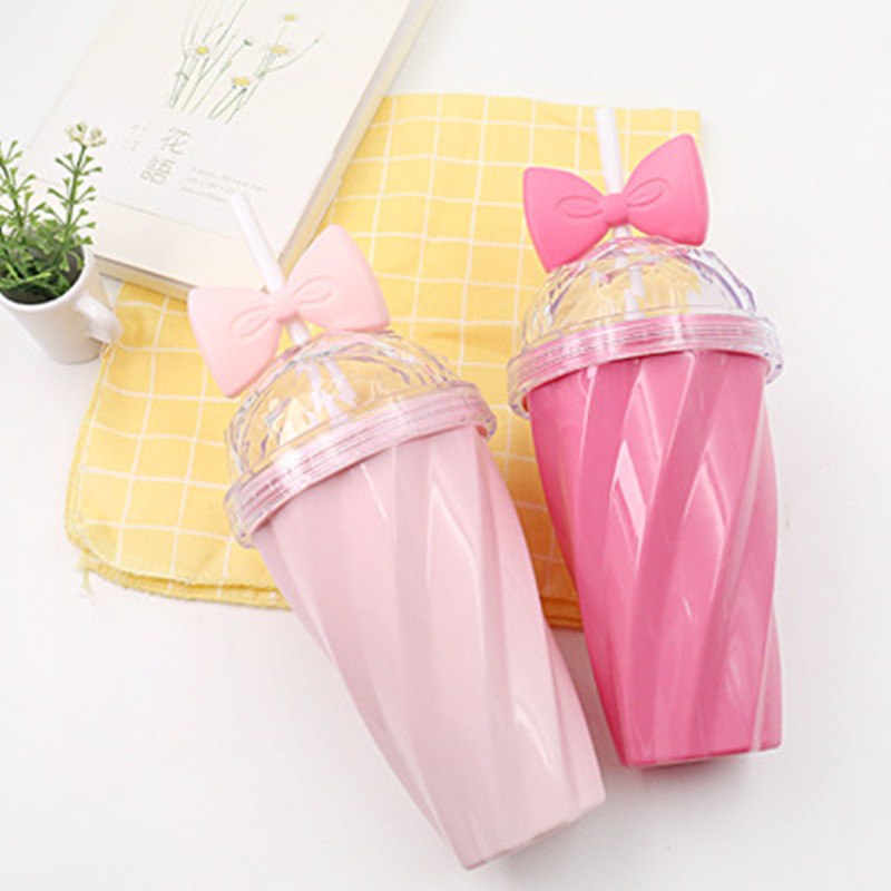 400ML Butterfly Knot Candy Color straw twisted road Cute Plastic Sports Water Bottle For Outdoor Camping Sports Drinking Bottles Secondary image