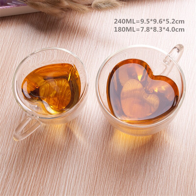Heart Love Shaped Double Wall Glass Mug Resistant Kungfu Tea Mug Milk Lemon Juice Cup Drinkware Lover Coffee Cups Mug Gift Main image
