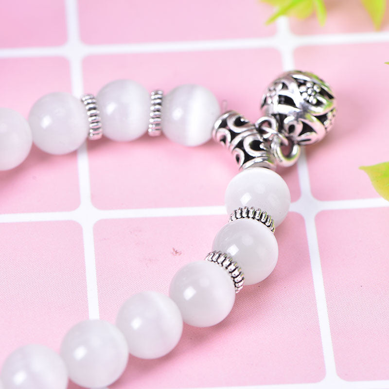 2 pieces/lot Health Care Weight Loss Magnet White Cat Eye Beads Bracelet with Lucky Pendant Therapy Bracelet Anklet Main image