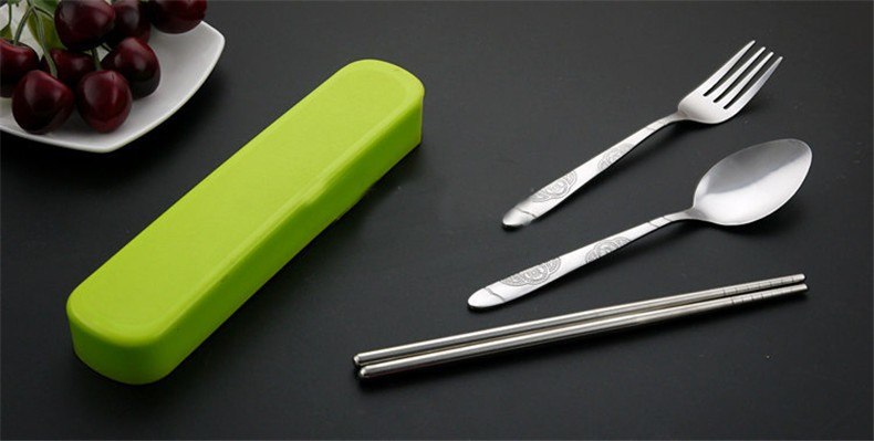 CJ033 stainless Steel Lunch Tableware Outdoor Portable Tableware Three-piece