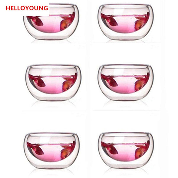 CJ266 Best Heat 6 Pieces/lot double wall glass tea cup double Teapot Coffee Tea Set Puer Kettle With Filter Durable Tea Set