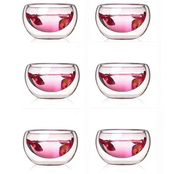CJ266 Best Heat 6 Pieces/lot double wall glass tea cup double Teapot Coffee Tea Set Puer Kettle With Filter Durable Tea Set