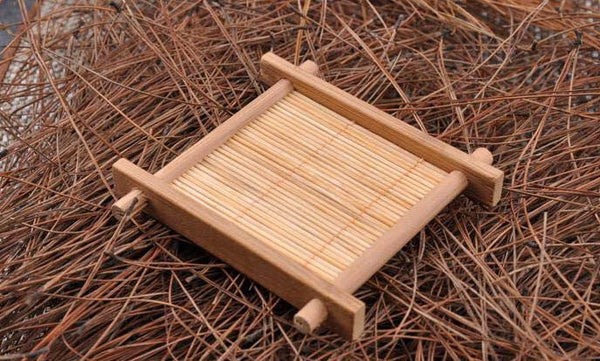 CJ268 Natural 1pc 100% Bamboo Wood Trays For Tea Trays 7cm*7cm Creative Chinese Word Jing Concave Cup Mat