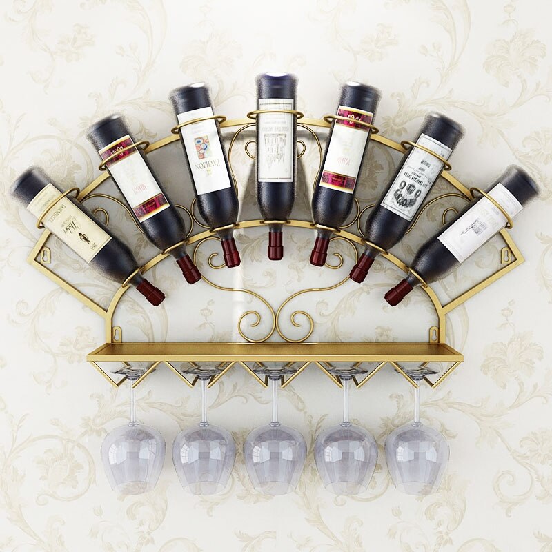 Modern Metal Wine Holder Rack for 7 Bottles Wall Mounted Wine Bottle Display Rack Glassware Storage Shelf for Whiskey Red Wine