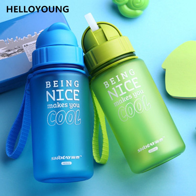 HELLOYOUNG 400ML Baby Water Bottle Kid Bottles Plastic Sports Water With Straw Child drinking bottle For water bottle leakproof Main image