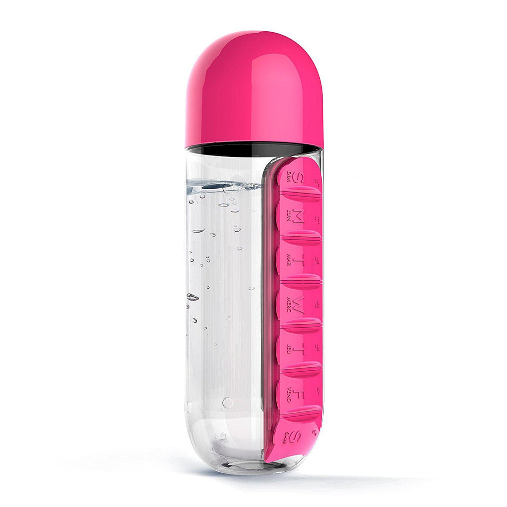 HELLOYOUNG 600ML Plastic BPA Free Water Bottle Daily Pill Box Organizer Drinking Bottles