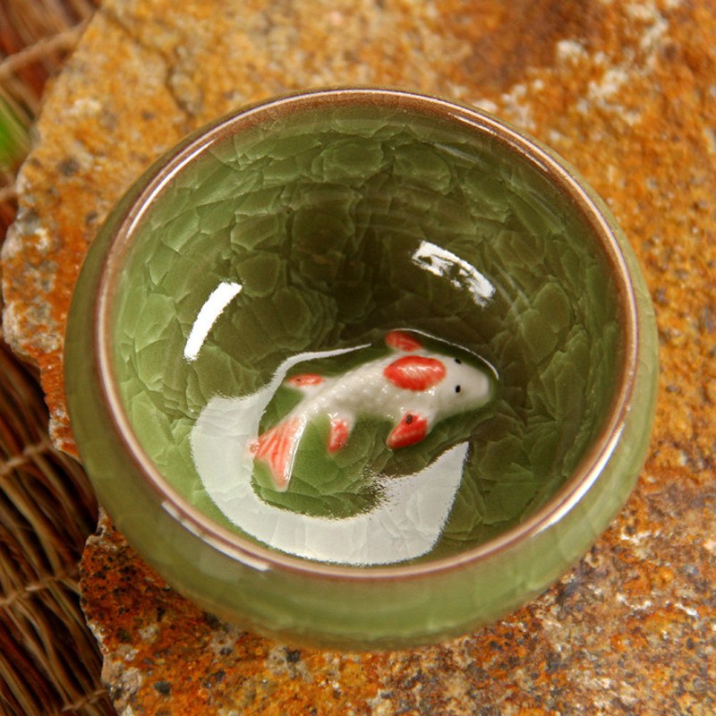 CJ272 Colorful Ice-Crackle Porcelain 8 Colors Tea Cup With Fish Pattern Ceramic Ceramic Kung fu Tea Set China porcelana tea se