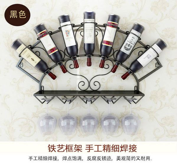 Modern Metal Wine Holder Rack for 7 Bottles Wall Mounted Wine Bottle Display Rack Glassware Storage Shelf for Whiskey Red Wine