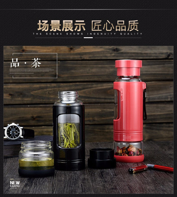 High quality 430ML Glass water bottle with tea infuser water tea bottle heat-resisting 4 colors