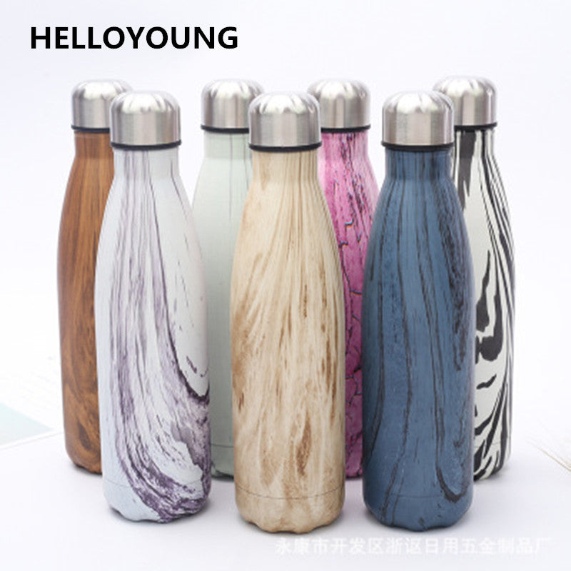 HELLOYOUNG 7 Color Vacuum Flask for water bicycle Stainless Steel Kettle Vacuum Marble Texture Flask Water Bottle for outdoor Main image