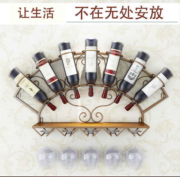 Modern Metal Wine Holder Rack for 7 Bottles Wall Mounted Wine Bottle Display Rack Glassware Storage Shelf for Whiskey Red Wine