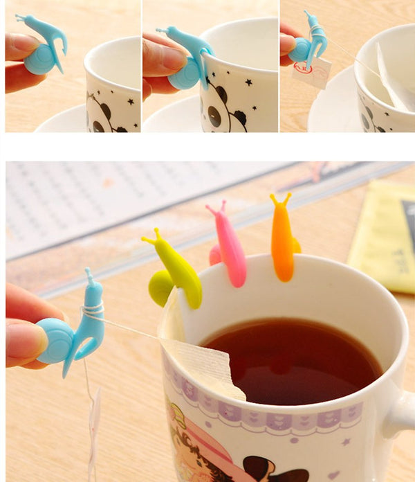 CJ058 Cute Snail Shape 10 pcs/Set Tea Bag Clip Cup Mug Tea Infusers Strainer Clips Party Decor Silicone Tea Bag Holder