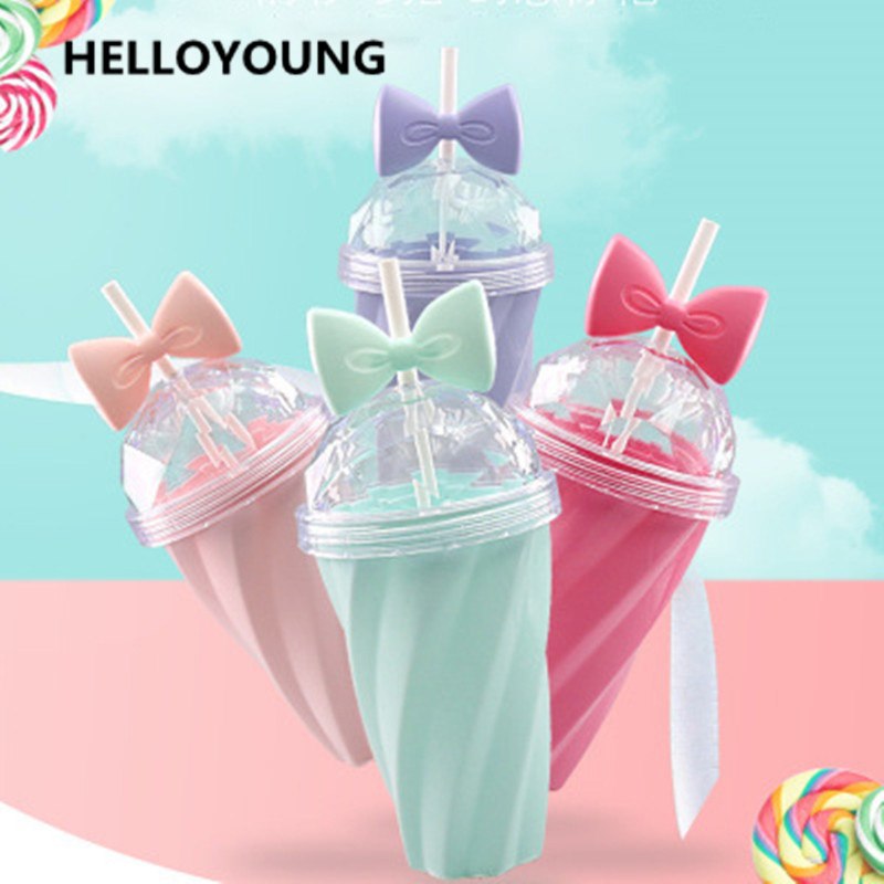 400ML Butterfly Knot Candy Color straw twisted road Cute Plastic Sports Water Bottle For Outdoor Camping Sports Drinking Bottles Main image