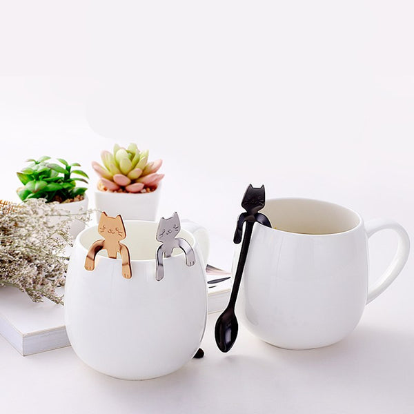 Coffee&Tea Spoon Mini Cat Long Handle Creative Spoon Drinking Tools Food grade Stainless Steel Kitchen Flatware Tableware