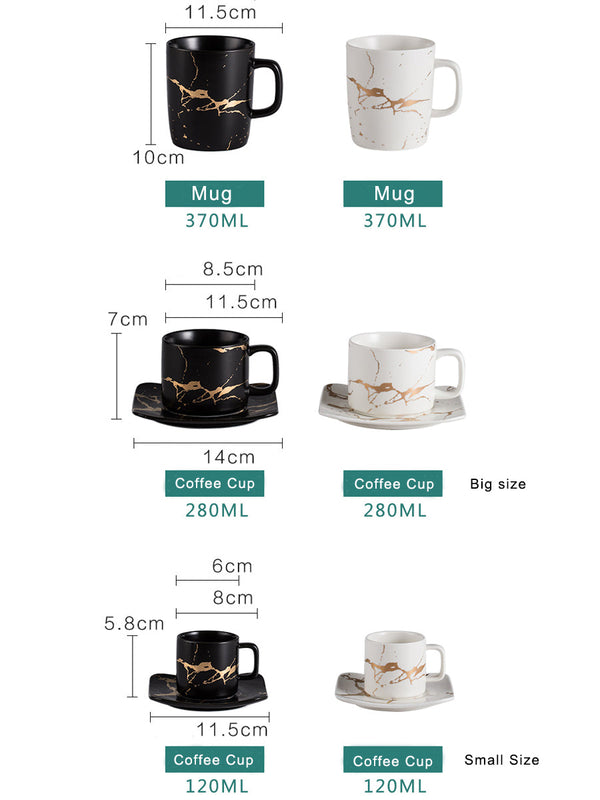 Ceramic Tea Cup And Saucer Set Creative Golden Design Porcelain Tea Cup Set Black Coffee Cup Set Drinkware