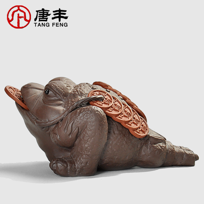 Handmade Yixing Brave Lucky Toad Boutique Tea Accessories Creative Small Ornaments Handmade Tea Pet Play Water 11x5cm F