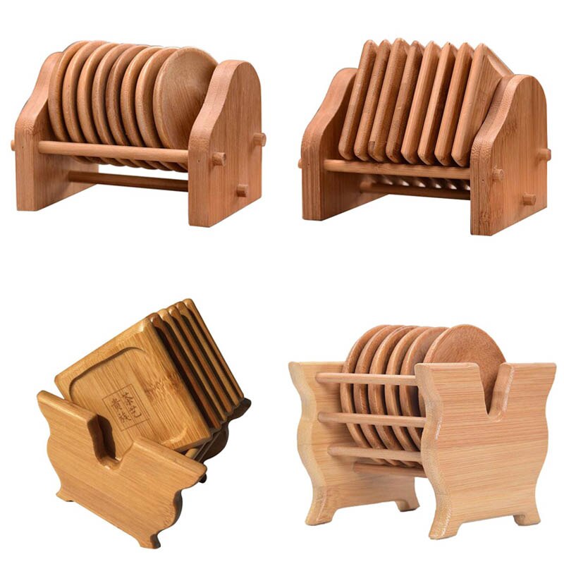 High Quality Bamboo Coaster and Holder Set Home Office Meeting Room Mugs Drinking Cup Mat Kung fu Tea Set Accessories