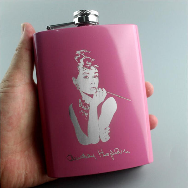 Rose Pink 8oz Hip Flask Women Portable Stainless Steel Flagon Pocket Flask For Whiskey With Gift Box