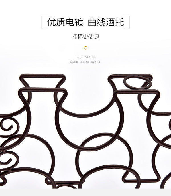 G- style Wooden Stable Wine rack oval wooden bottom iron art six bottle wine rack dining table wine cabinet decoration