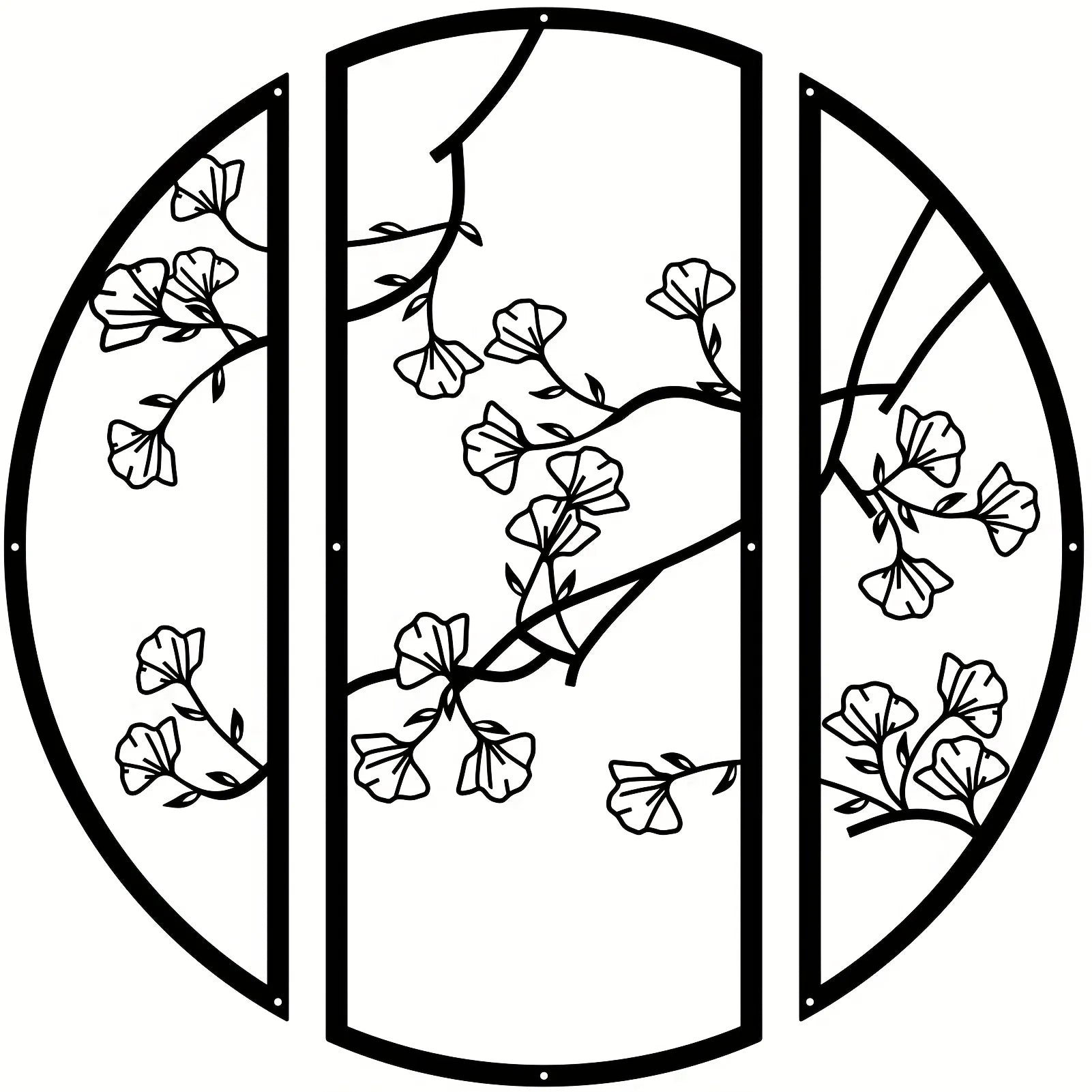 3pcs/set Ginkgo Metal Wall Art Decor, Black Simple Line Round Wall Art Sculpture, Suitable for Bedroom Kitchen Wall Decor Secondary image