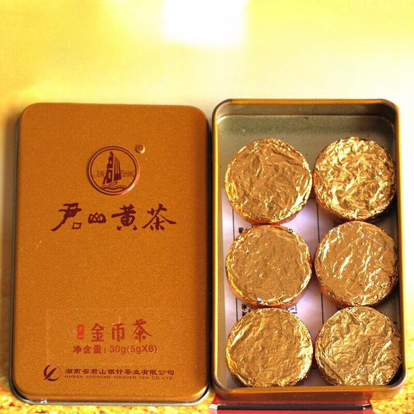 HelloYoungTea Hunan Junshan Huang Cha Jun Shan China Yellow Tea Mini Gold Coin Cake 30g Box