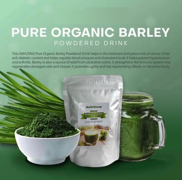 HelloYoung Organic Barley Grass Powder 250g, Green Superfood for Smoothie, Shakes and Salads Support Immune System and Digestion, Vegan