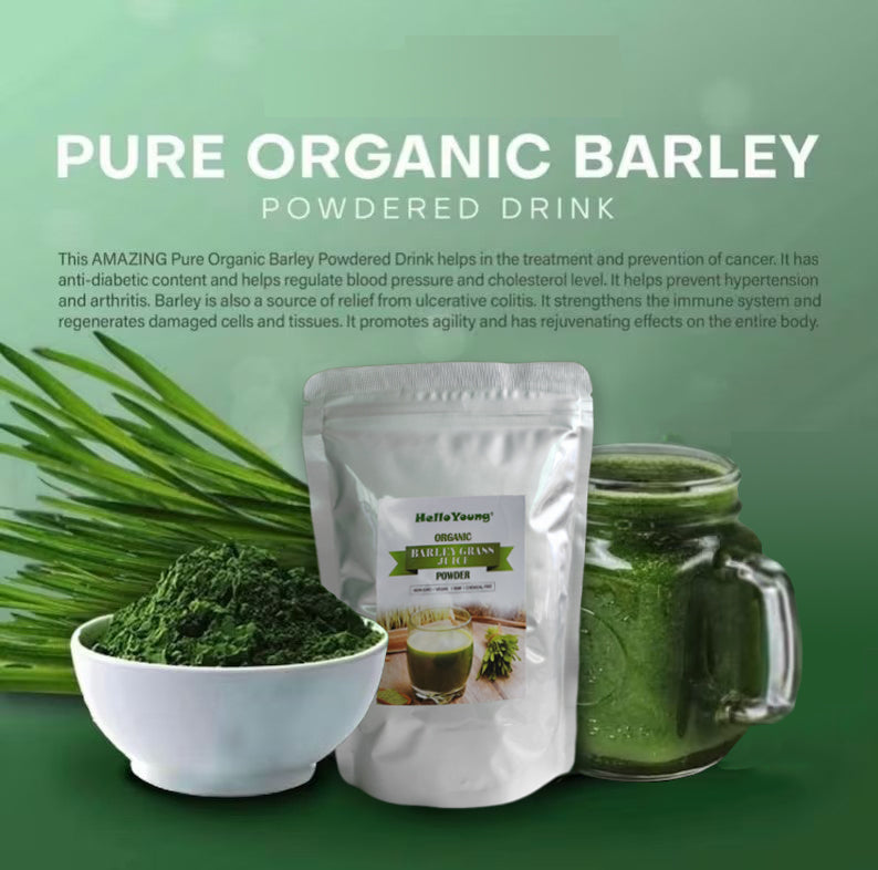 HelloYoung Organic Barley Grass Powder original 250g moistening intestines, burning fat lowering cholesterol, beautiful skin