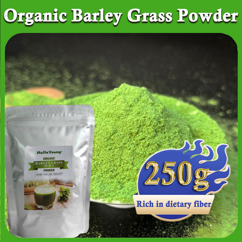 HelloYoung Unsweetened Premium Organic Barley Grass Powder 250g 100% Natural Pure Barley Grass Low Sugar Body Detoxification and Weight Loss Barley Health Matcha Beverage