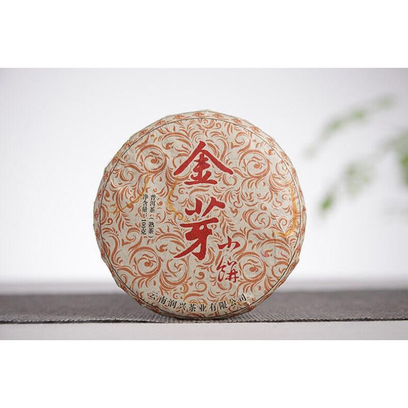 100g Yunnan Raw Material Puerh Cake Tea Golden Bud Small Cake Palace Ripe Tea
